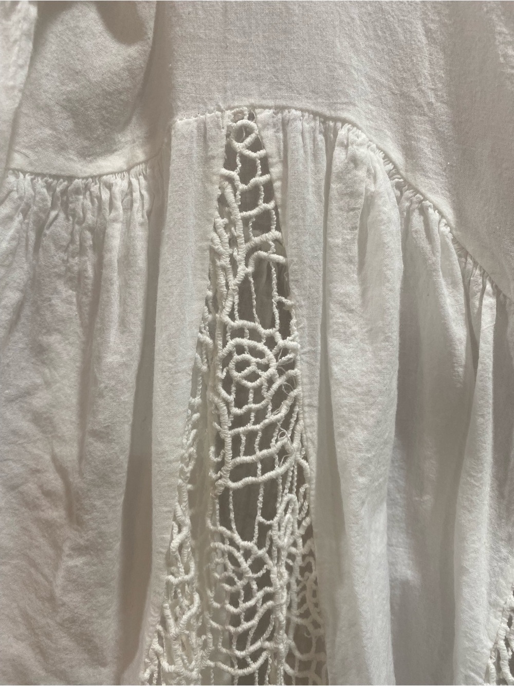 Boho Lace-Panel White Peasant Top with Tie - Picture 6 of 6